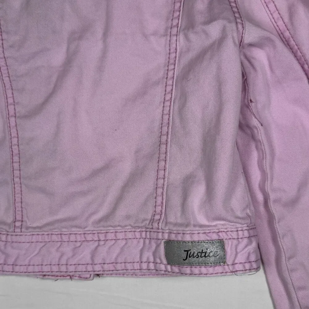 Justice Denim Jacket Girls Size 6/7 Pink Snap Closure Collared Lightweight